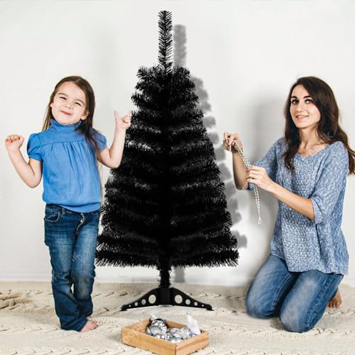 3ft Black Artificial Christmas Tree,Tabletop Christmas Pine Tree with PVC Stand Base for Christmas Halloween Home Office Holiday Decoration
