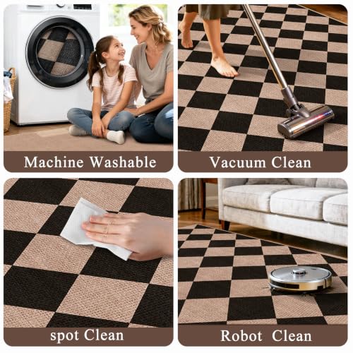 3x6 Kitchen Runner Rug Washable: Non Slip Diamond Pattern Faux Jute Rugs