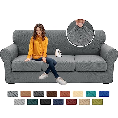 XINEAGE 2026 New 4 Pieces Couch Covers for 3 Cushion Couch Super Stretch Thick Soft Sofa Cover Anti Slip Sofa Slipcover Dogs Cats Furniture Protector (Light Gray, 71"-91")