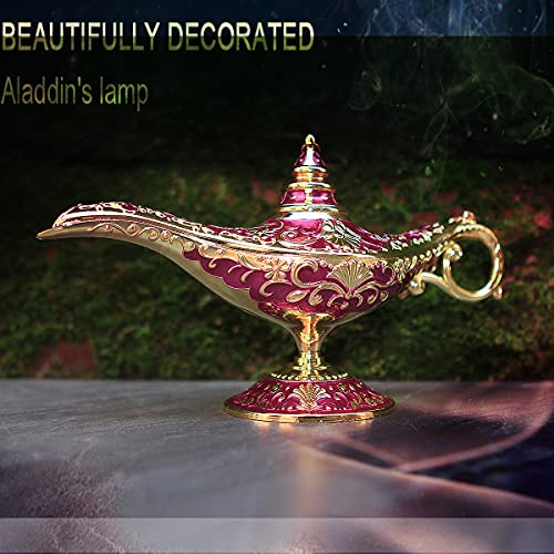 Legend Aladdin Lamp Magic Genie Wishing Light, Classic Arabian Nights Costume Props Lamp Table Decor for Home Wedding Party Halloween Birthday Beautiful Gift for Women Men (Purple & Gold)