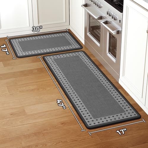 Kitchen Rugs Set of 2, Kitchen Mats for Floor,17x30+17x47 Grey