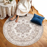 6ft Washable Kitchen Round Rug: Non-Slip Circle Area Rug for Living Room Dining Room Under Table Low Pile Soft Circular Carpet Water Resistant Durable Mat for Newlywed Cozy Home Decor(6ft-Round,Beige)