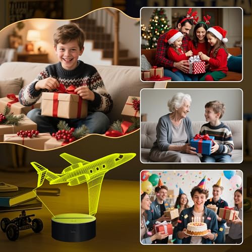 OkiyiD Airplane Gifts for Boy, Men, Aircraft Night Light, Gulfstream 3D Illusion Lamp with Remote and Touch Control, Plane Decor for Men Boy Kids Room, Birthday Gifts