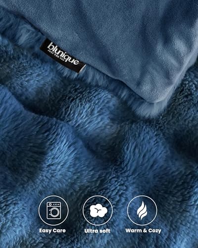 Ultra Soft Cozy Faux Fur Throw Blanket, Fuzzy Plush Thick Bubble Blanket, Oversize Luxury Fluffy Blanket for Couch, Bed, and Living Room, 60x80 Inches, Blue