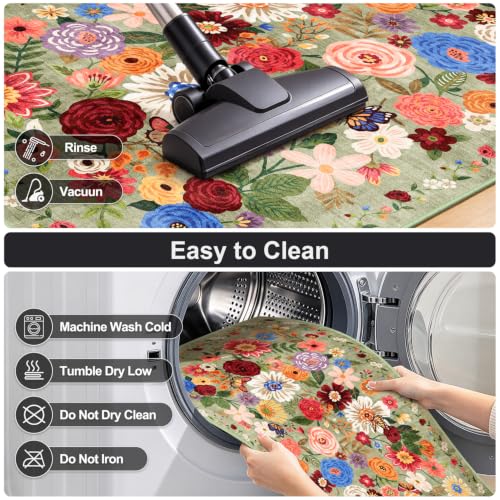 Bath Mat 17x24 Non Slip, Washable Low Pile Area Rug, Green
