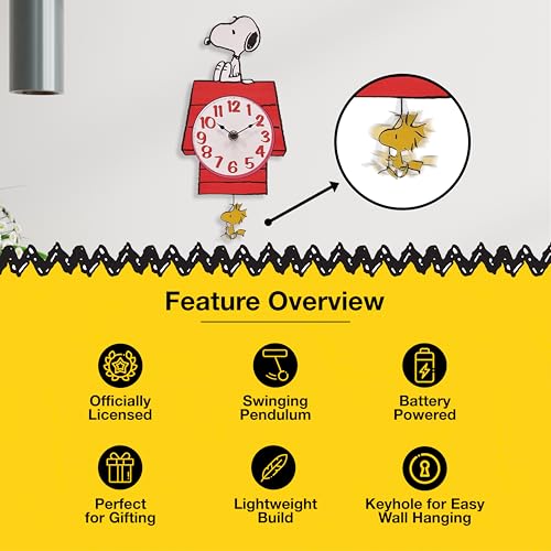 Mark Feldstein, Peanuts Snoopy's Dog House with Woodstock Pendulum Pal Wall Clock, 12 Inch