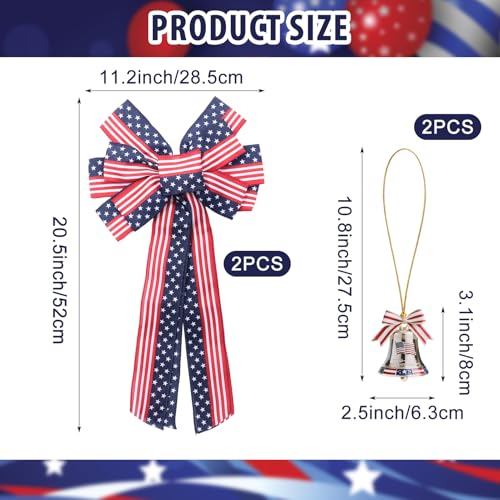 4th of July 250th Anniversary Ribbon Bow Set,Red White Blue Patriotic Decorations for Front Door Wreath Indoor Home Decor