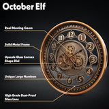 24 Inch Wall Clock with Moving Gears Large Industrial Steampunk Metal Clock Antique Gold Oversized Farmhouse Decor Wall Clock for Living Room Home Office(Bronze Brown-Arabic Numerals)