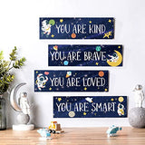 Yookeer 4 Pcs Space Room Decor for Kids Boys Outer Space Wall Art Bedroom Decor for Nursery Classroom Astronaut Galaxy Posters Spaceman Wood Sign Be Brave and Be Kind for Baby Boy(You)
