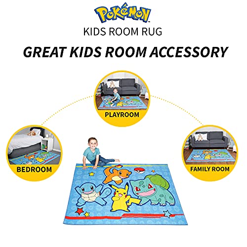 Pokémon Kids Room Blue Non Slip Area Rug, 69 in x 52 in, (Officially Licensed Product) by Franco