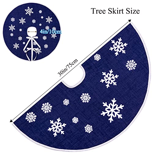 N&T NIETING Christmas Tree Skirt, 30 Inch Rustic Burlap Tree Skirt with Snowflakes Printed Christmas Tree Mat for Xmas Holiday Party Decoration, Dark Blue