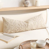 BlissBlush 14x36 Lumbar Pillow Cover for Bed, Rectangular Decorative Long Throw Pillowcase, Embroidered Farmhouse Accent Cushion, Beige Neutral Floral Tufted (Cover Only)