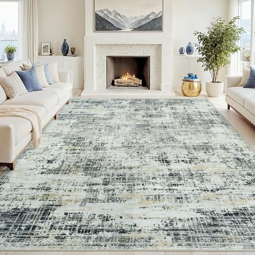 8x10 Washable Area Rug for Living Room Bedroom: Non-Slip Modern Black Gray