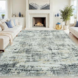 8x10 Washable Area Rug for Living Room Bedroom: Non-Slip Modern Black Gray