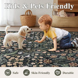 3x5 Washable Area Rug Black Boho Floral for Bedroom Entryway Office Porch