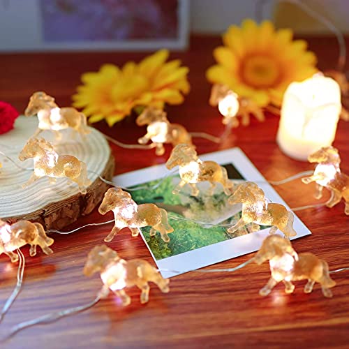 Pony String Lights 20 LED 7FT Horse Fairy Lights Battery Operated with Remote, Cute 3D Pony Decor for Girls Bedroom, Nursery Night Light, Western Farm Gift Decoration