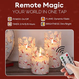 Bear Christmas Glass Flameless Pillar Candles with Remote Set of 3
