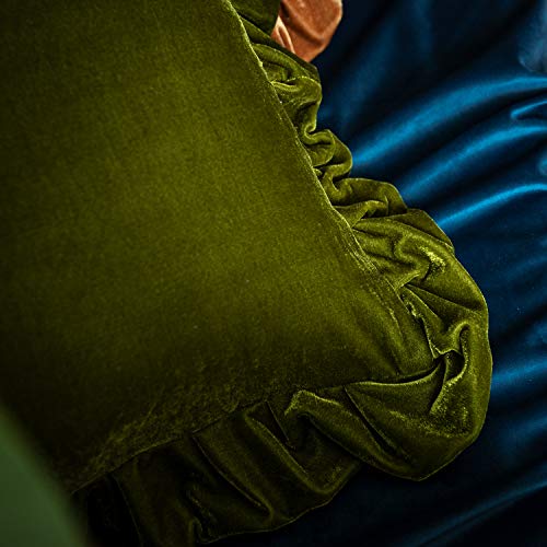 Glory Season Velvet Throw Pillow Cover Soft Decorative Luxurious Solid Square Cushion Case for Sofa Couch Bedroom Farmhouse,Pack of 2, 18 x 18 Inches, Olive Green