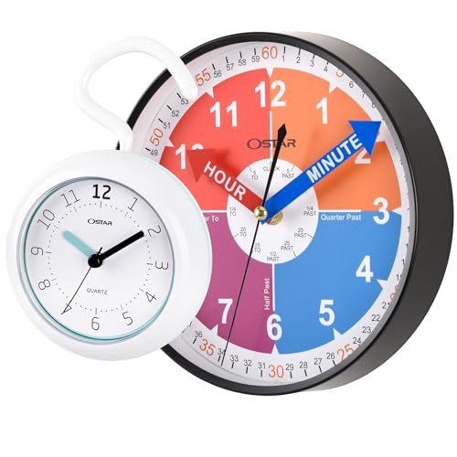 OSTAR Telling Time Teaching Wall Clock Waterproof Bathroom Shower Clock