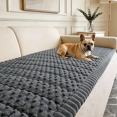 Couch Cover for Dogs Washable,Non Slip Fuzzy Durable Couch Covers for 3 Cushion Sofa Pet Friendly Sofa Cover Dog Thick Soft Slipcovers Protector Couches Mat Bed (Grey, 27.6" x 59"/70 x 150cm)