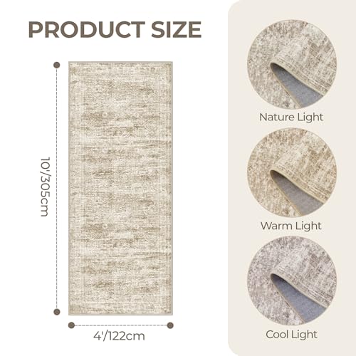 4x10 Runner Rug Non Slip,Washable Hallway Runner Rug,Brown