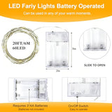 4 Pack LED Fairy Lights Battery Operated 20FT 60 LEDs Silver Wire String Lights Twinkle Lights Starry Fairy Lights for Bedroom Christmas Wedding Party Indoor Outdoor Decorations, Warm White