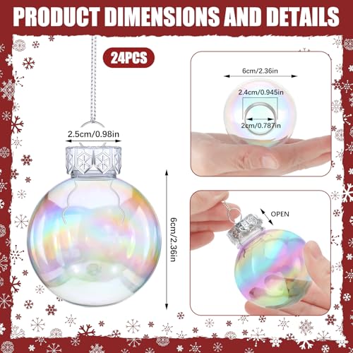Funtery 24 Pcs Clear Plastic Ornaments for Crafts Iridescent Ornaments Ball Decoration 2.5-inch DIY Bubble Pot Cauldron DIY Witch Magic Pot Witch Cauldron Decoration (Iridescence Style)