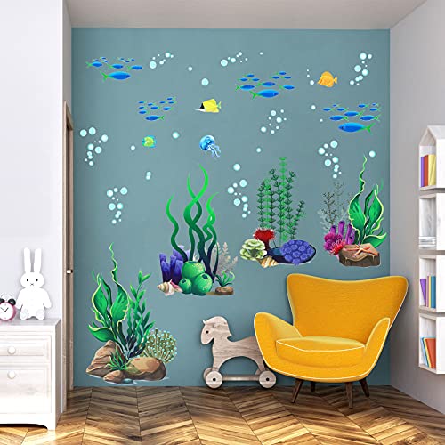 Zonon Under The Sea Wall Decals Coral Reef and Seaweed, Ocean Wall Decals Stickers, Undersea Decor Stickers, Underwater Sea Stickers for Nursery Living Room Office(Classic Style)