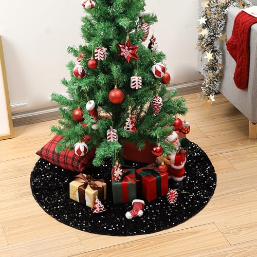 Mr. Pen- Christmas Tree Skirt, 48 inch, Black Sequin Tree Skirt | Christmas Skirt Tree