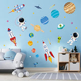 decalmile Outer Space Wall Decals Rocket Planets Astronaut Wall Stickers Baby Nursery Boys Bedroom Playroom Wall Decor
