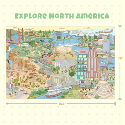 Large Kids Area Rug 6x9 – Interactive North America Map Carpet with States, Animals & Famous Landmarks – Soft Non-Slip Learning Play Mat for Kindergarten, School, or Bedroom Décor
