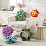 Green Grey 3D Plant Succulent Pillow 13.8" Plush Throw | Cute flower shaped decorative cushion. Soft unique accent for bedroom home decor. Cozy botanical.