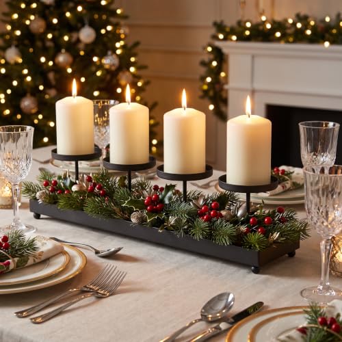 Black Iron 4-Pillar Candelabra – Elegant Tabletop Candle Holder Centerpiece for Weddings, Dining, Parties & Home Decor