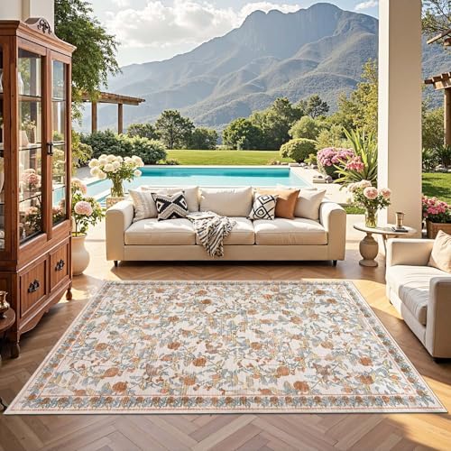 jinchan 6x9 Floral Vintage Washable Large Area Rug, Orange