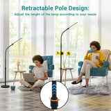 Led Floor Lamp,Modern Reading Adjustable Standing Height 4 Colors and Stepless Brightness Work Lamp for Living Room Bedroom Reading, Black