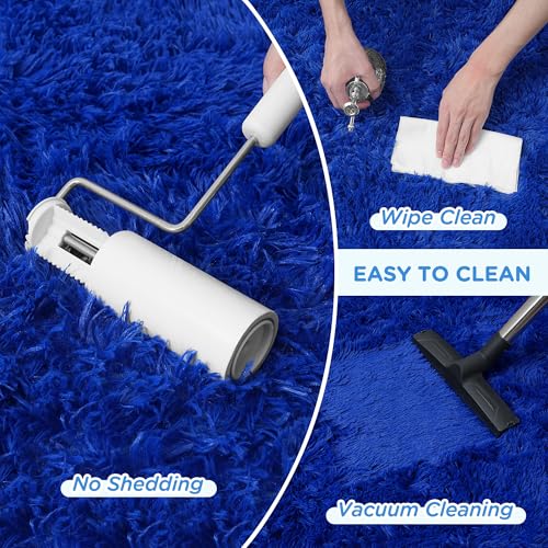 Blue Shag Area Rug for Bedroom, 4x6 Fluffy Shaggy Rugs for Living Room Boys Kids Nursery, Ultra Soft Comfy, Modern Fuzzy Plush Carpet for Girls Teen Dorm Indoor Home Decor, Upgrade Non-Slip
