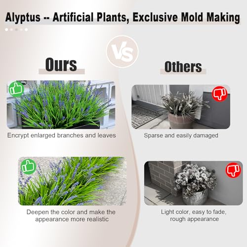 alyptus Artificial Plants Outdoor Fake Monkey Grass with Flowers for Pot UV Resistant Plant Decor for Window Garden Patio Hanging Planter Pathway Front Porch (Grass with Flowers)