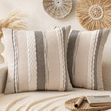 Boho Decorative Throw Pillow Covers White Stripe 20x20 Pack of 2