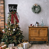 Christmas Tree Topper Hat, Black Velvet Bowler Derby Hat Topper with Long Plaid Ribbon Ornament, Christmas Snowman Topper Hat for Home Holiday Tree Decoration (Christmas Tree Topper Hat (10 x 8 Inch))