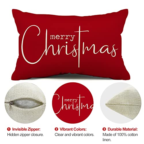 Allorry Christmas Pillow Covers Merry Christmas Throw Pillow Decorative Christmas Red Cotton Cloth Linen Cloth Pillow Cover Sofa Cover Decorative Rectangle Length 12X20 inches