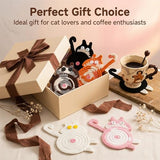 Cat Gifts for Cat Lovers 5PCS Cat Coaster Woven Creative Cute Cat Coaster Insulation Coaster – lifestyle view