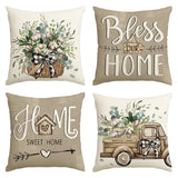 AVOIN colorlife Bless Our Home Farmhouse Eucalyptus Leaves Throw Pillow Covers, 18 x 18 Inch Truck Home Sweet Home Cushion Case Decorations Set of 4