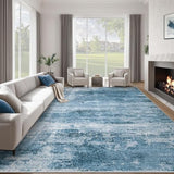 Washable Rug 9x12 Area Rugs for Living Room: Large Neutral Soft Rug Abstract Non Slip Low Pile Modern Carpet for Bedroom Kitchen Nursery Office Dining Room Indoor (Darkblue, 9'x12')