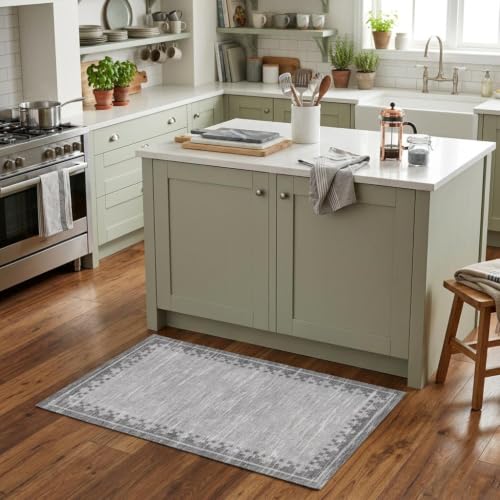 GarveeHome 2x3 Washable Kitchen Rug Low Pile Foldable Neutral Soft Doormat