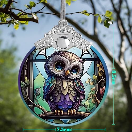 Jocidea Owl Christmas Ornaments - Stained Glass Holiday Decorations, Tree Ornaments, Xmas Gifts for Owl Lovers