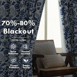 DriftAway Julia Blackout Curtains for Bedroom Navy Floral Watercolor Pattern Double Layer Thermal Insulated Sound Reducing Room Darkening Drapes for Living Room Grommet 2 Panels Each W52 x L84 Navy