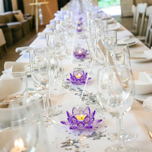 1 Pc Purple Crystal Lotus Flower Tealight Candle Holder | Glass Votive Candlestick Decor for Home, Wedding, Party & Christmas Table Centerpieces
