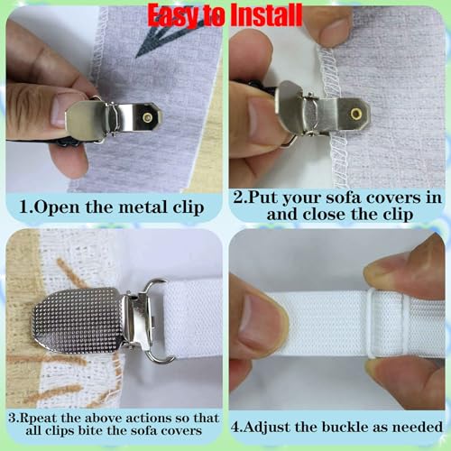 Sofa Cover Holder Straps Suspenders, Sofa Couch Covers Clip Fasteners, Adjustable Elastic Straps for Sofa Seat Recliner Slipcover, Cushion Holders (8, Black) 6-30in/15-75cm