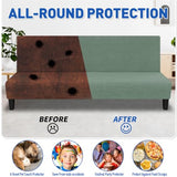 MAXIJIN Stretch Armless Futon Cover Full Size Sofa Bed Covers (67"-82") | Stretch Futon Couch Slipcovers Furniture Protector with Elastic Band,Washable Jacquard Fabric Small Checks, Pea Green