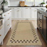 LIVEBOX Scalloped Easy Jute Checkered 3x5 Outdoor Rug, Washable Non-Slip Tan Rugs for Entryway, Geometric Indoor Outdoor Rug Farmhouse Boho Carpet Door Mat for Patio Porch Bedroom Living Room Modern